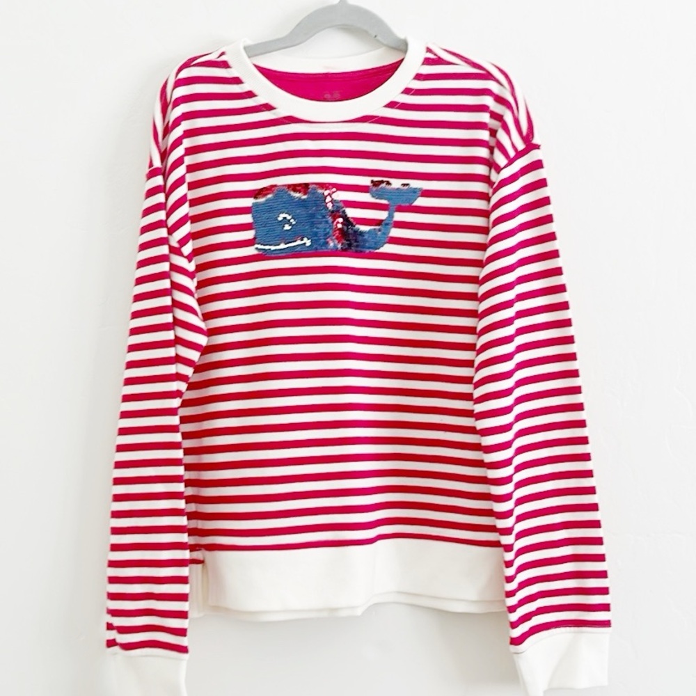 Vineyard Vines Stripe Red White Whale Girls Swestshirt 10-12